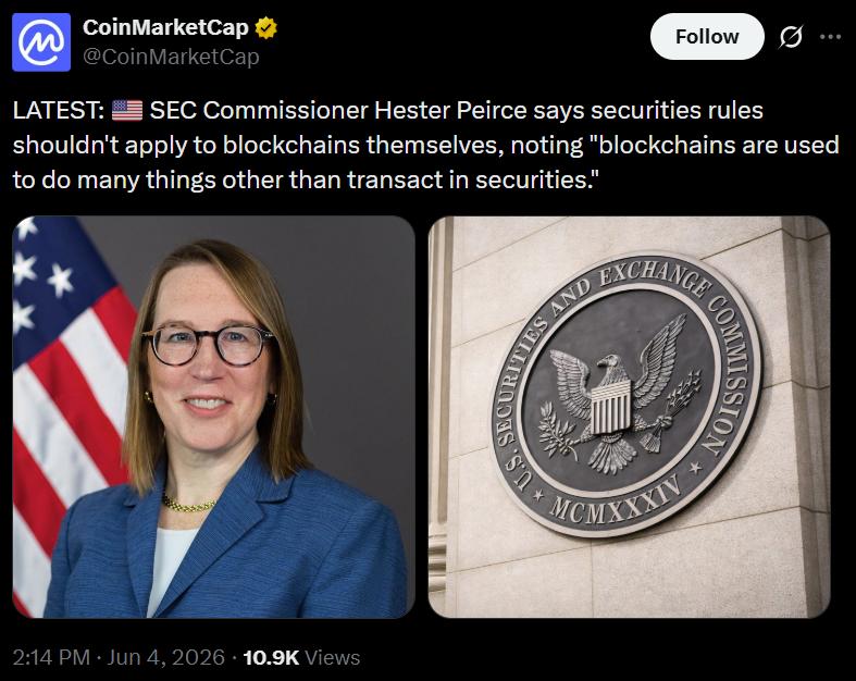 SEC's Peirce argues publishing DeFi code is protected speech
