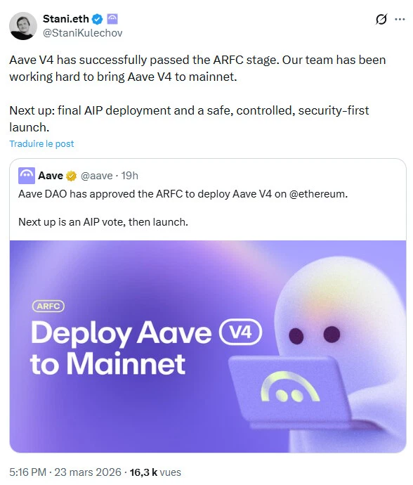 Aave : la V4 du protocole DeFi est approuvée par la DAO, déploiement sur Ethereum imminent