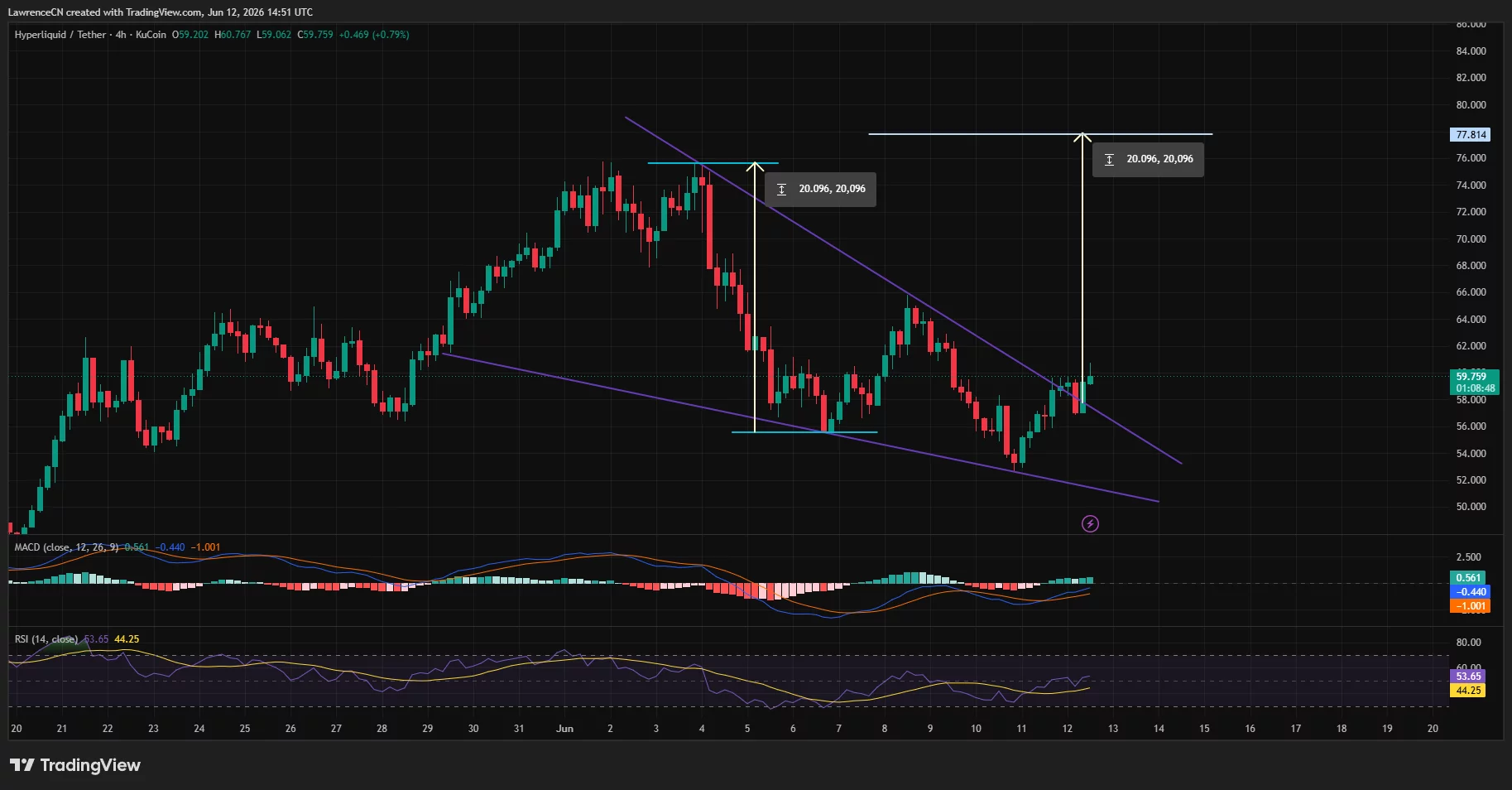 Can Hyperliquid price rally past $75 as SpaceX hype fuels a falling wedge breakout?