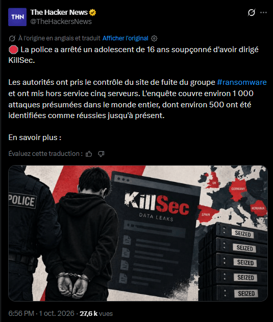 Crypto et ransomware : Europol arrête le chef présumé de KillSec, âgé de seulement 16 ans image 3