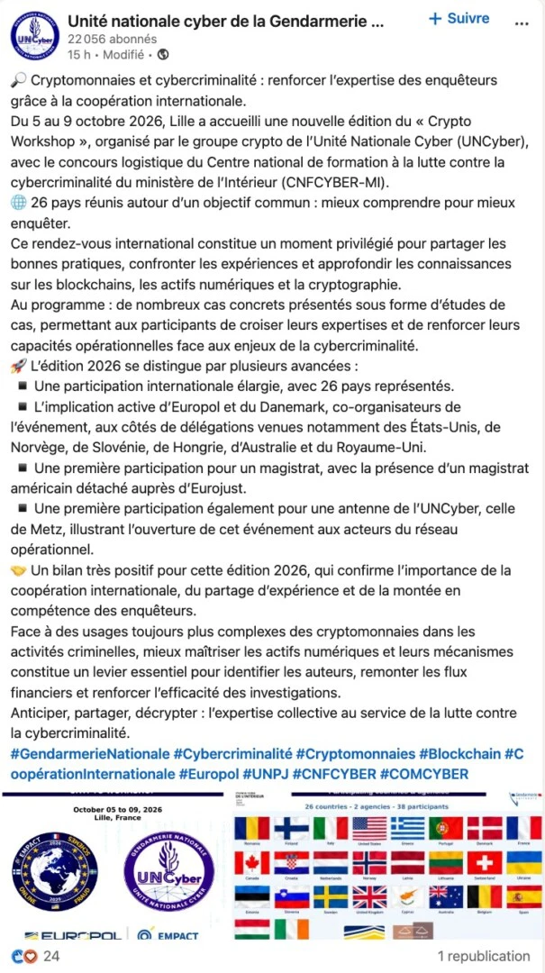 Agression crypto : la gendarmerie forme les enquêteurs de 26 pays image 1