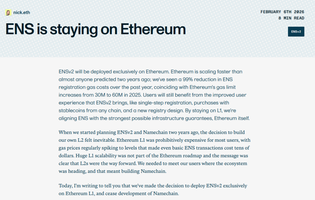 ENS abandons Namechain: Ethereum the master of the game? image 1