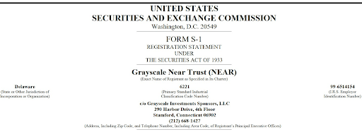 Grayscale presenta il modulo S-1 per la quotazione dell'ETF NEAR con il ticker GSNR su NYSE Arca