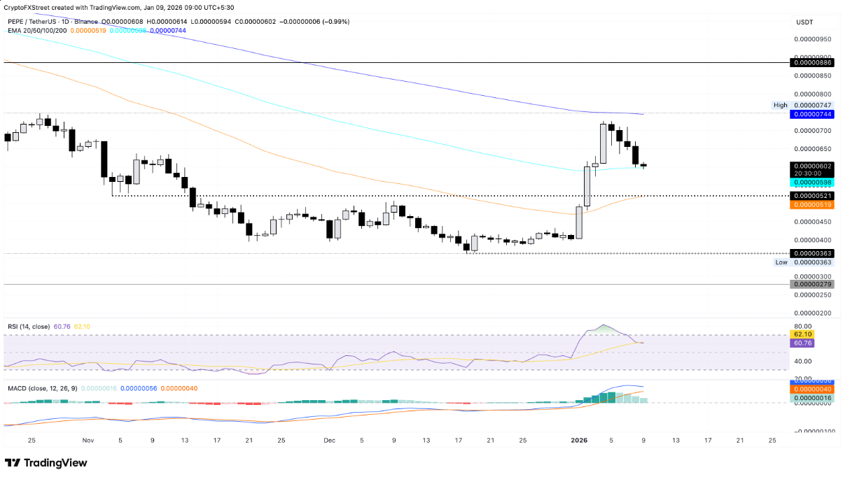Pepe (PEPE) đối mặt nguy cơ đánh mất ngưỡng hỗ trợ then chốt khi lực mua suy yếu image 2