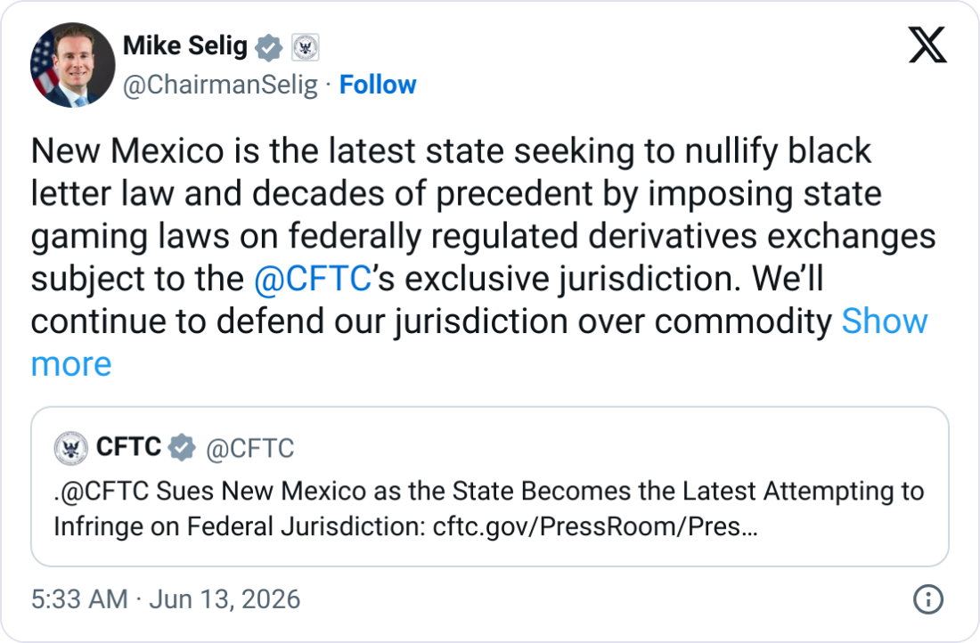 CFTC sues New Mexico over prediction market jurisdiction