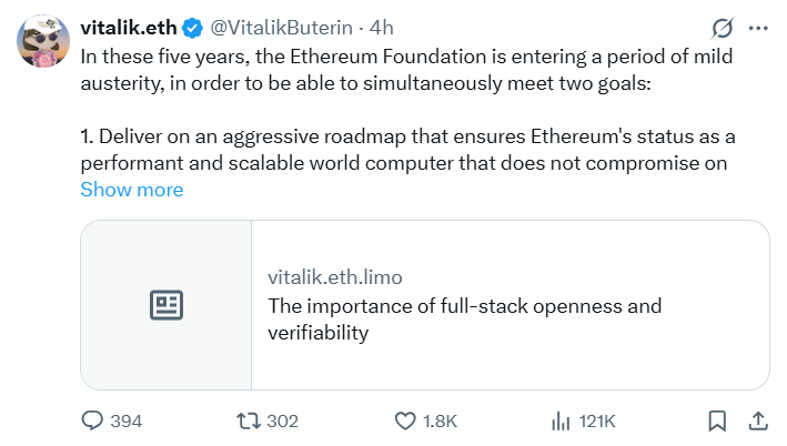 ETH跌破1900美元！重挫22%背后，Vitalik的“五年紧缩”战略 image 1