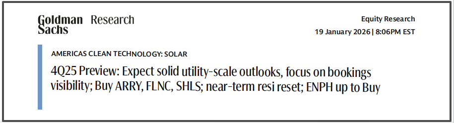 Goldman Sachs Latest View: US Photovoltaic 4Q25 Earnings Season, Certainty Is Returning image 0