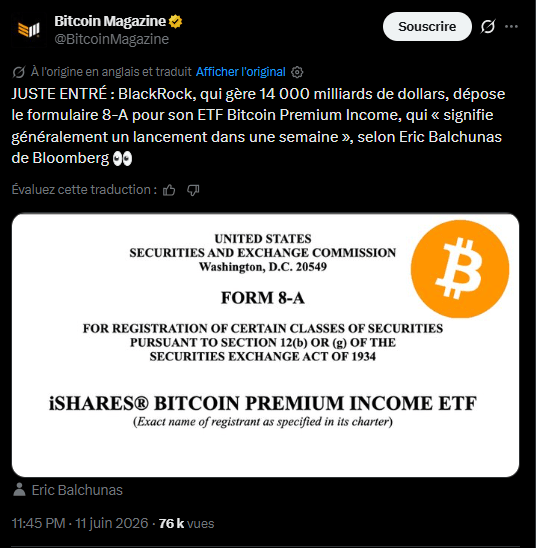 BlackRock veut transformer le Bitcoin en machine à dividendes avec son nouvel ETF