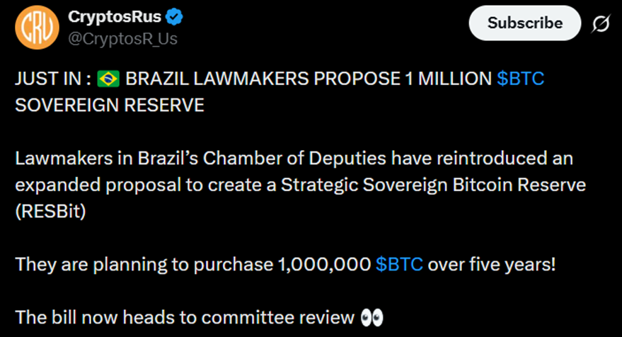 أخبار البيتكوين: البرازيل تنضم إلى قائمة الدول التي تسير على الطريق الصحيح لطرح احتياطيات البيتكوين السيادية