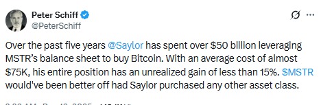 Peter Schiff criticizes MSTR's bitcoin strategy, accusing it of betting $50 billion on bitcoin image 0