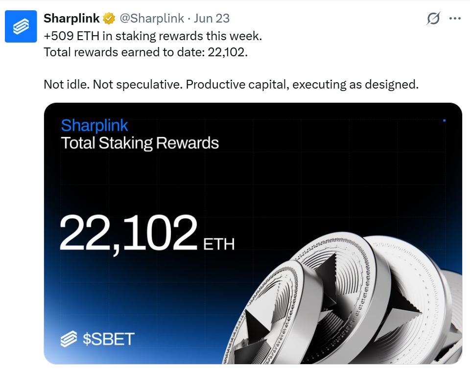 Sharplink buys ETH after 8-month pause as token hits 2026 low