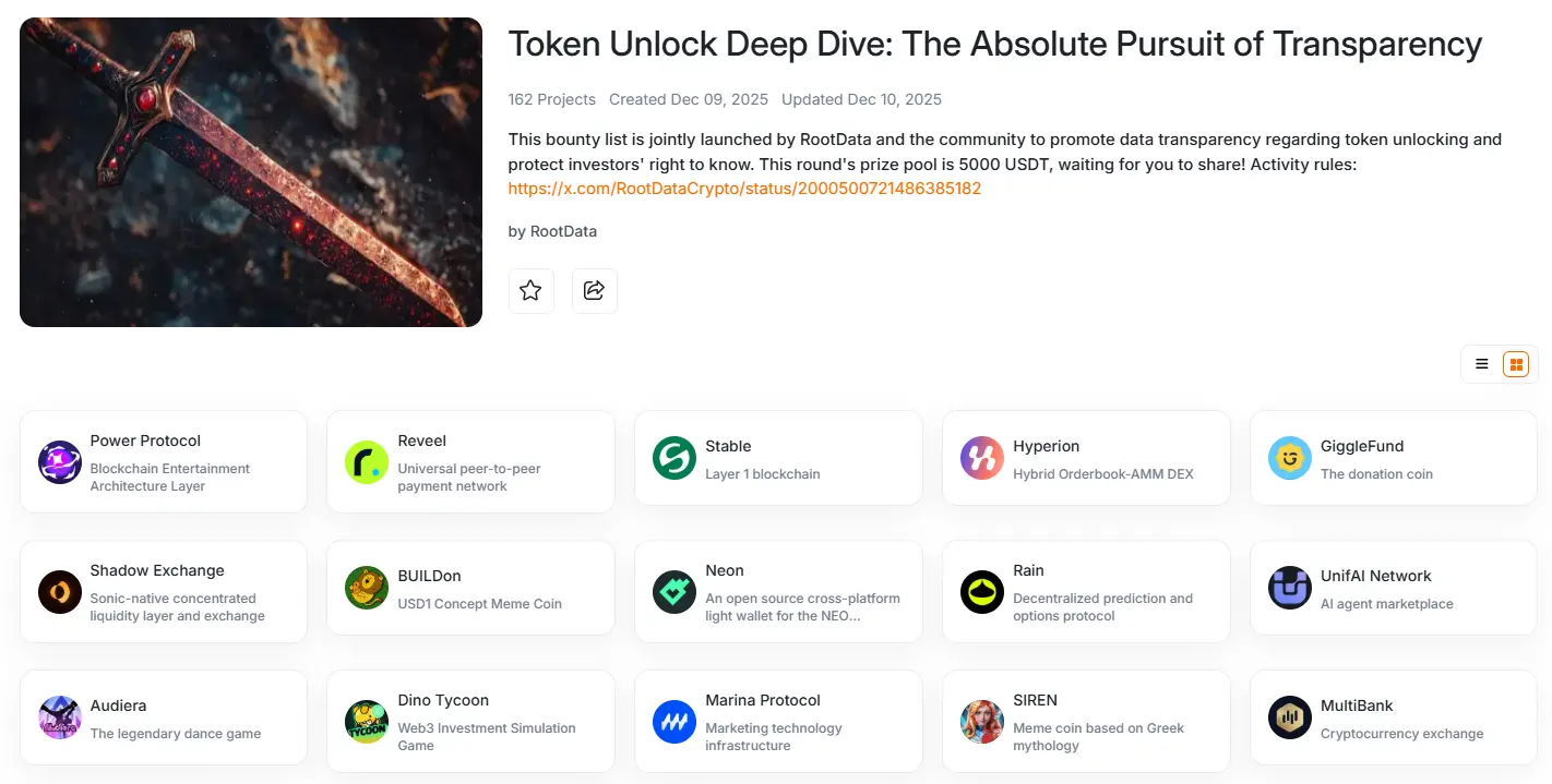 RootData 发布代币解锁赏金复盘:攻坚透明度基建“最难啃的骨头”