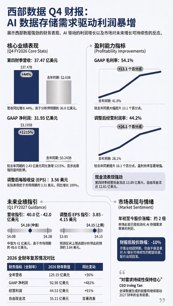 西部数据盘后暴跌超11%!26Q4营收利润均超预期!下季指引超预期!(深度解读) image 0