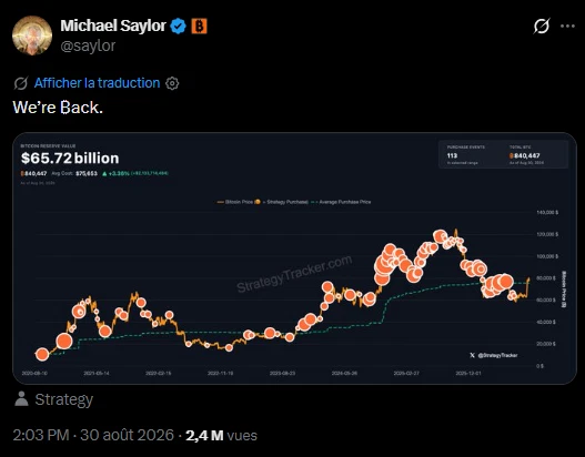Bitcoin : « We’re back », Michael Saylor va sûrement relancer les achats de Strategy image 1