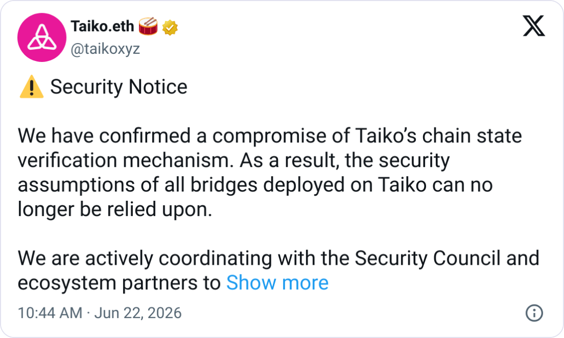 أخبار العملات المشفرة اليوم: استغلال ثغرة في روبوت MEV يضع شبكة Taiko Bridges في حالة تأهب