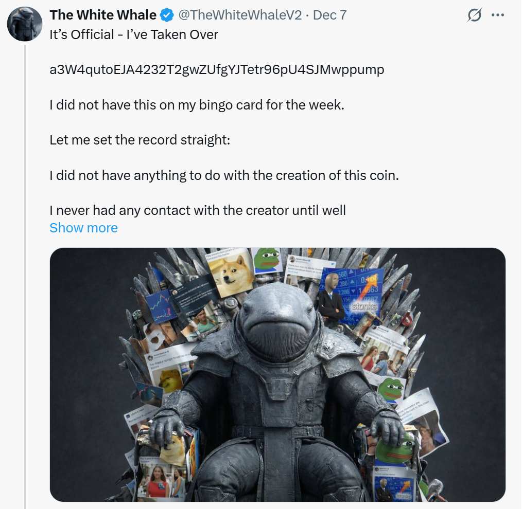 White Whale ：一个“必死” Meme 币，如何在 30 天完成 500 倍逆袭？ image 2