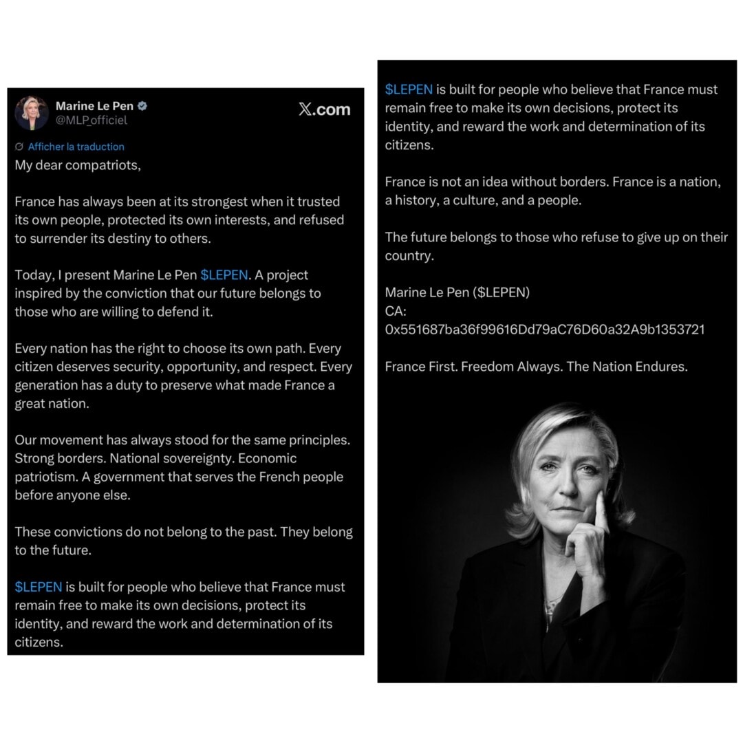 « Achetez du LEPEN » : le compte X de Marine Le Pen piraté par des escrocs crypto image 1