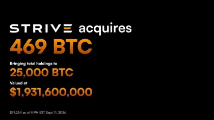  米上場ストライブが469ビットコイン追加購入、保有量2.5万BTCに 