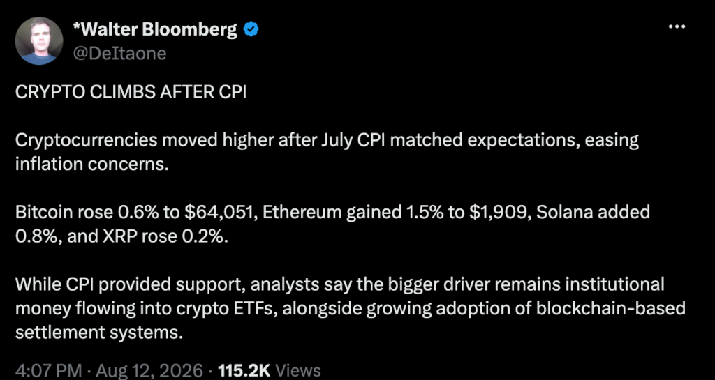 سوق العملات المشفرة يرتفع بعد صدور مؤشر أسعار المستهلكين الأمريكي، لكن المحللين يقولون إن هناك عوامل أكبر تؤثر على السوق image 0