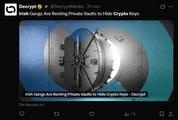 Les gangs irlandais louent des coffres-forts pour y cacher leurs clés privées crypto