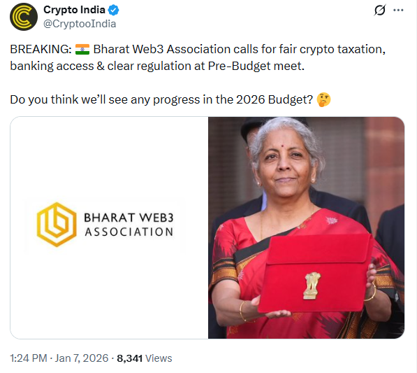 Bharat Web3协会预算诉求：印度会解决加密货币税收问题吗？  image 0