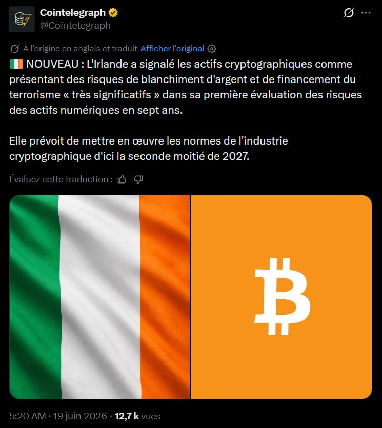 Cryptomonnaies : L’Irlande veut renforcer sa législation contre le blanchiment d’argent