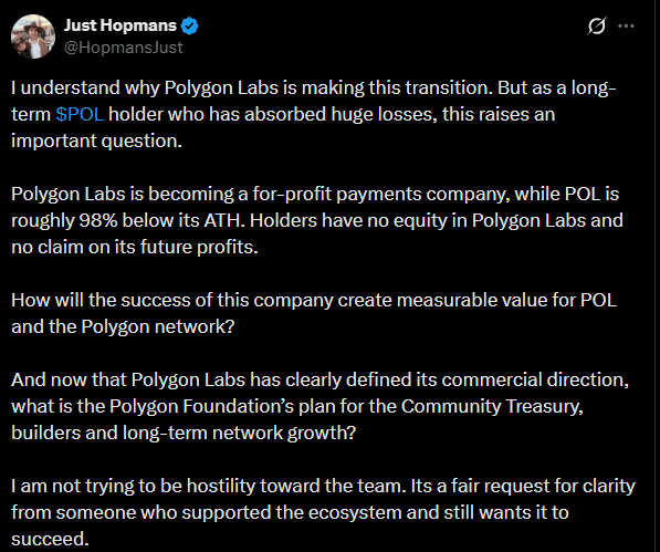 Polygon’s payments push sparks POL backlash – ‘Holders have no equity’ image 0