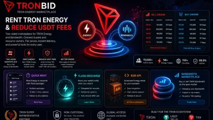 TronBid升级双向交易市场:租用TRON能量,降低USDT手续费
