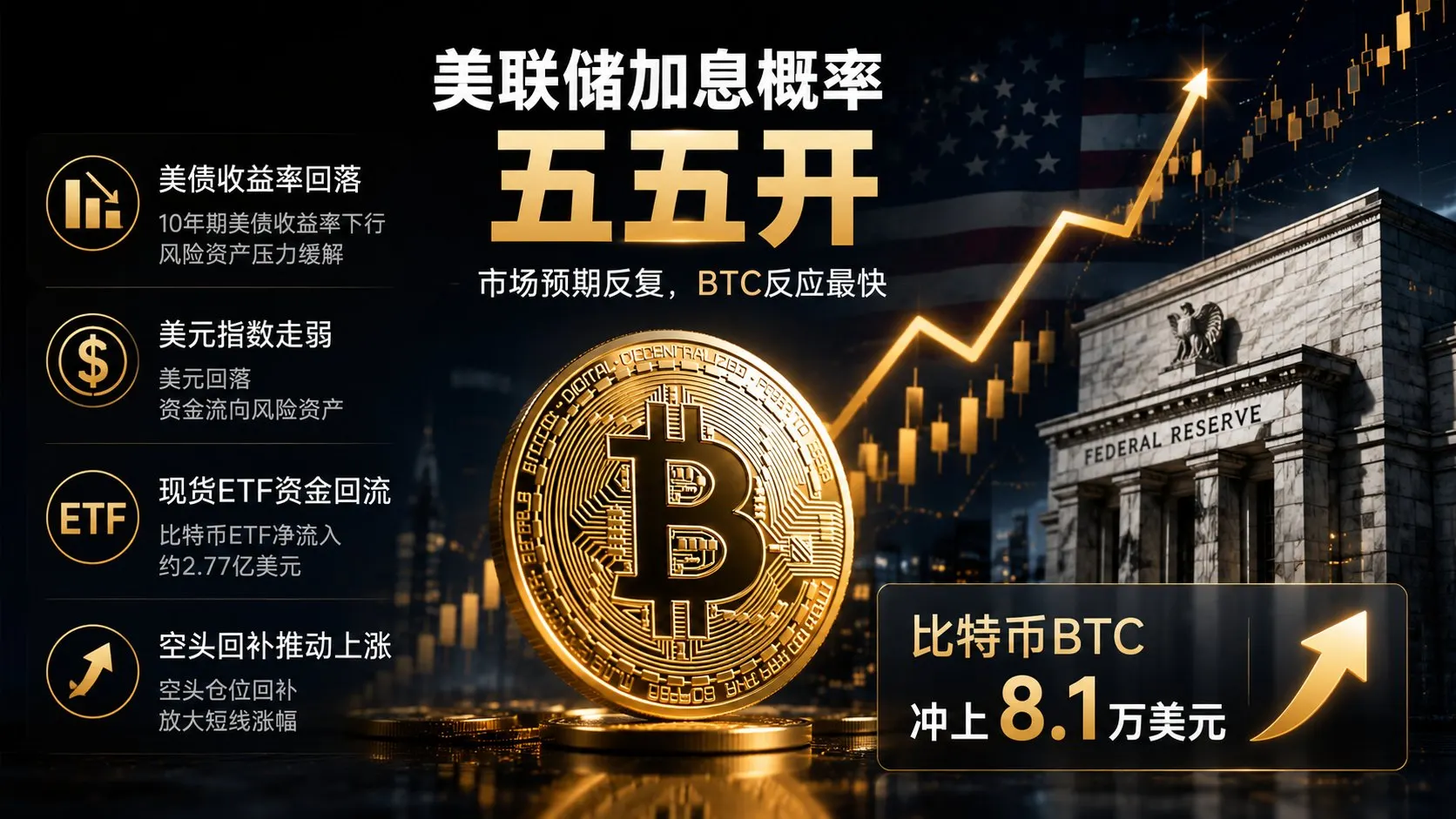比特币 BTC 冲上 8.1 万美元,美联储加息概率五五开, 8 万美元还能守住吗? image 2