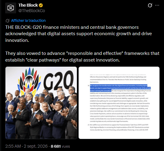 Stablecoins, paiements, crypto : Le G20 trace sa nouvelle feuille de route image 0