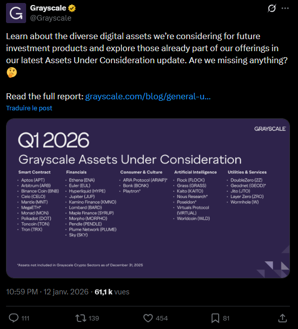 Grayscale dévoile sa stratégie 2026 : Quels actifs crypto rejoindront bientôt ses fonds ?