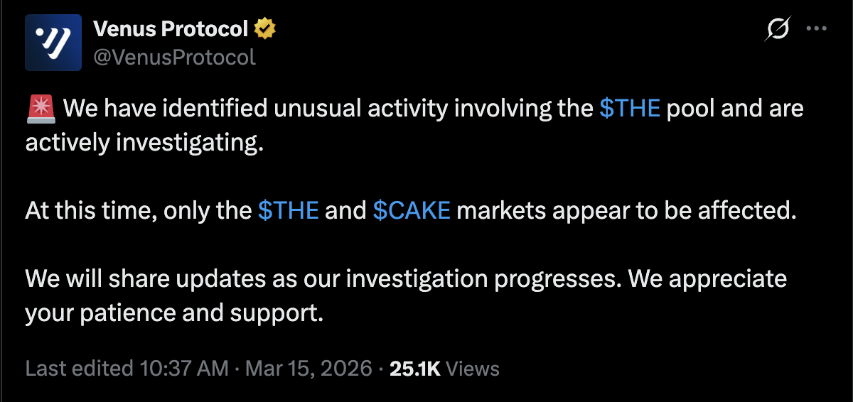 Venus Protocol wurde durch einen