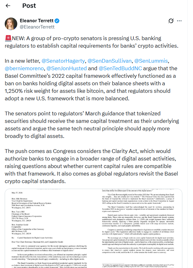 قانون CLARITY Act: الجمهوريون في مجلس الشيوخ يسعون إلى وضع قواعد جديدة لرأس المال المشفر للبنوك الأمريكية image 0