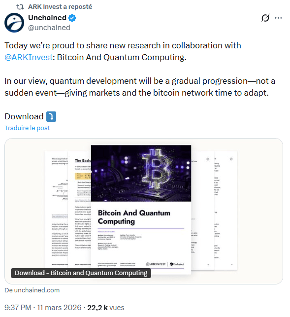 Bitcoin : 34 % des BTC menacés par les ordinateurs quantiques ? (ARK Invest) image 3