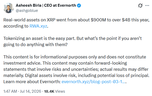 سعر XRP يصل إلى أدنى مستوياته مع تأكيد الرئيس التنفيذي لشركة Evernorth على ازدهار عملية الترميز الرقمي image 1