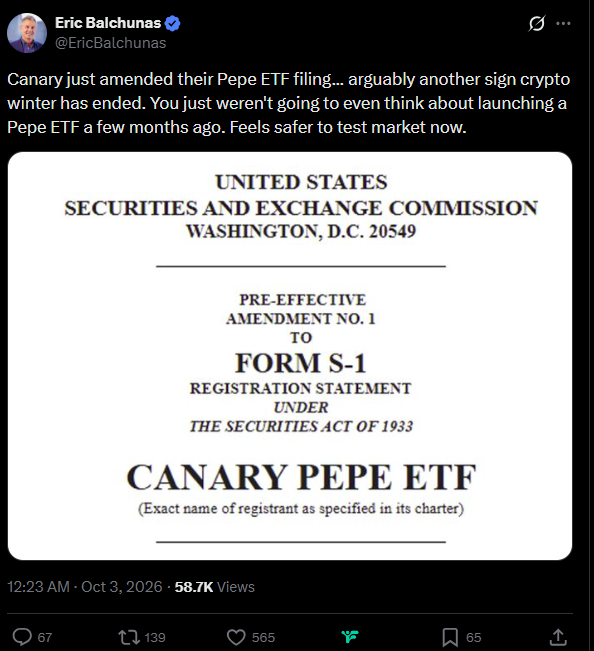 عملات الميم تعود إلى دائرة الضوء مع تقديم طلب معدل لإدراج PEPE في صندوق الاستثمار المتداول (ETF) image 0