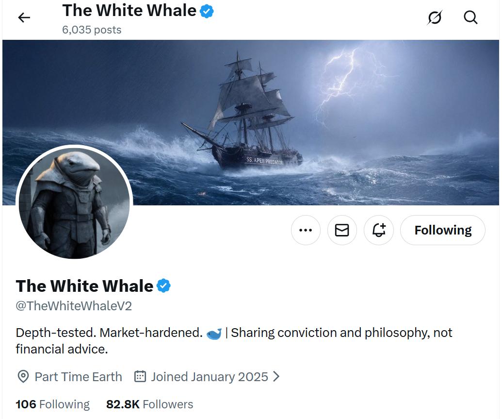 一个月暴涨500倍，加密KOL如何用“负责任叙事”救活一只White Whale？ image 0