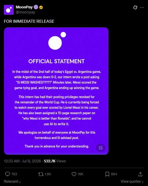 التسويق لخدمات الدخول إلى عالم العملات المشفرة في عام 2026: حادثة «MoonPay» التي انتشرت كالفيروس خلال كأس العالم image 0