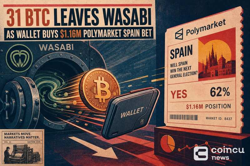 31 BTC Leaves Wasabi as Wallet Buys $1.16M Polymarket Spain Bet image 0