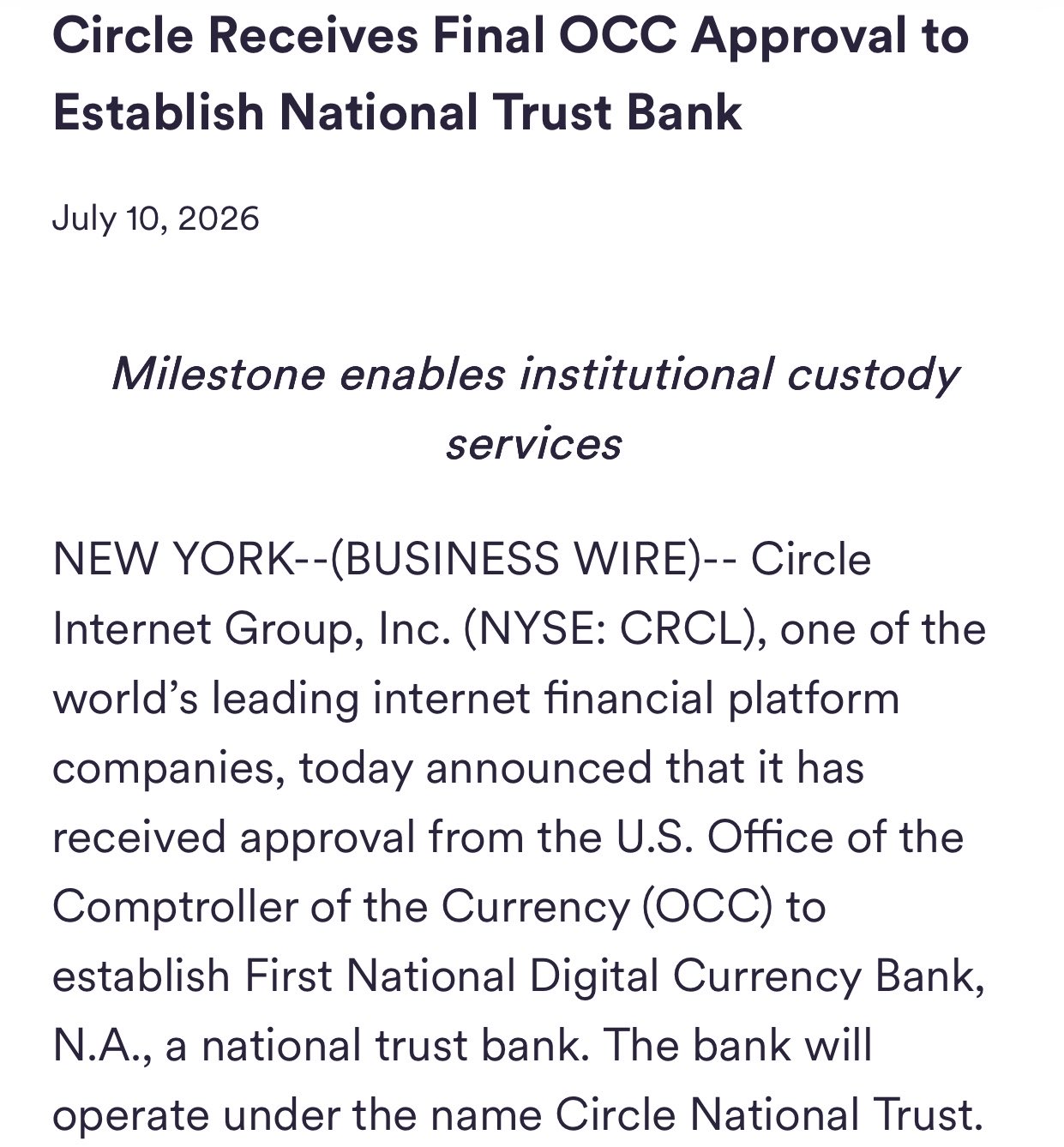 Circle Stock Rallies 7% After Securing OCC Approval to Establish National Trust Bank image 1