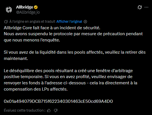 Allbridge piraté : 1,65 million de dollars dérobés sur Solana image 1