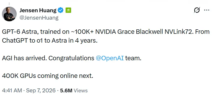 黄仁勋:AGI 已到来,OpenAI Astra 背后是英伟达,40 万张 GPU 即将上线