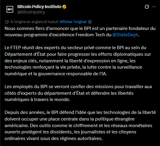 Bitcoin, Palantir et Anduril rejoignent un programme américain pour les libertés numériques