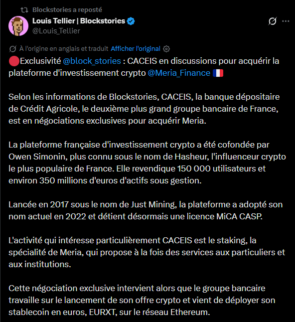 CACEIS serait en négociations exclusives pour racheter la plateforme crypto Meria