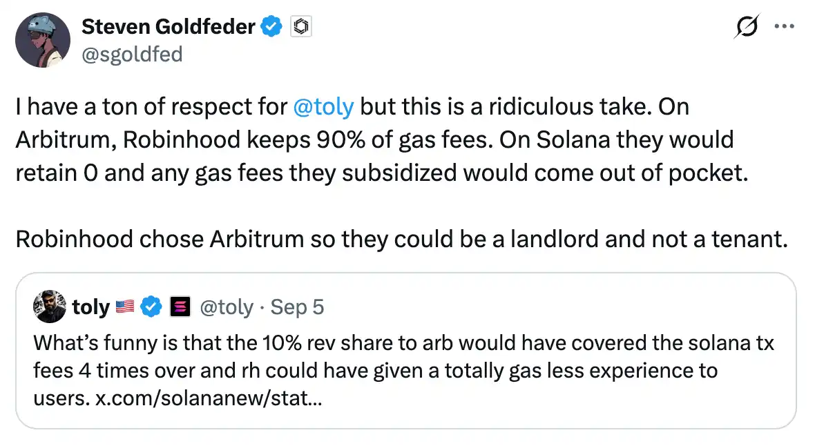 Robinhood Chain费用引发商业模式之辩:当租客还是房东? image 2