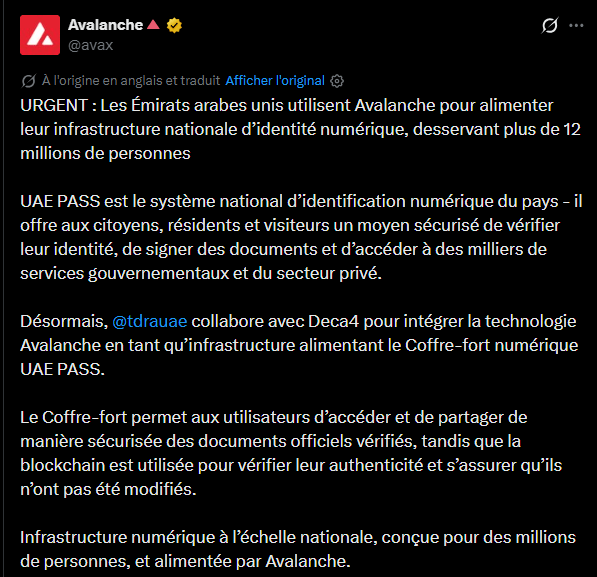 Avalanche : De l’identité numérique aux Émirats à la finance en Corée du Sud
