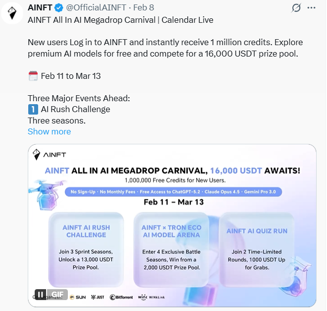 AINFT AI 聚合平台：一站式玩转主流 AI 大模型，登录即赠百万免费积分