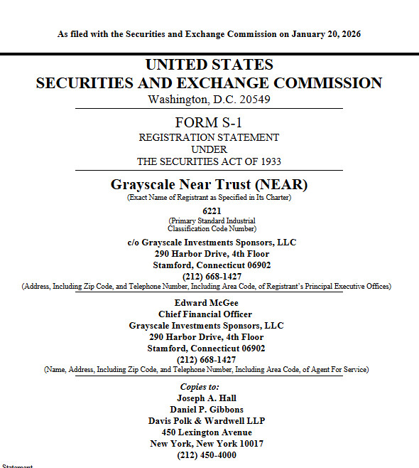 Grayscale Files S-1 for NEAR ETF as $45B Daily Volume Puts NEAR Back on Institutional Radar