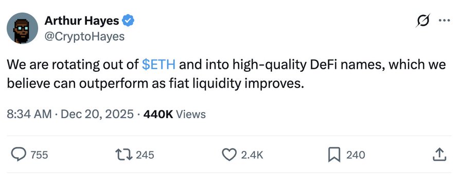 Arthur Hayes sells ETH, buys DeFi – What it means for altcoin leadership