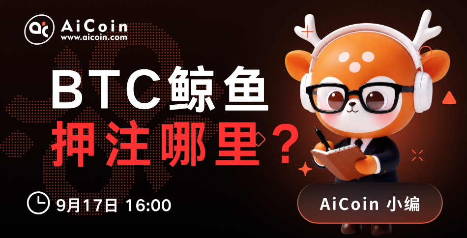 下午4点,AiCoin小编直播:BTC鲸鱼押注哪里?(送Pro会员)